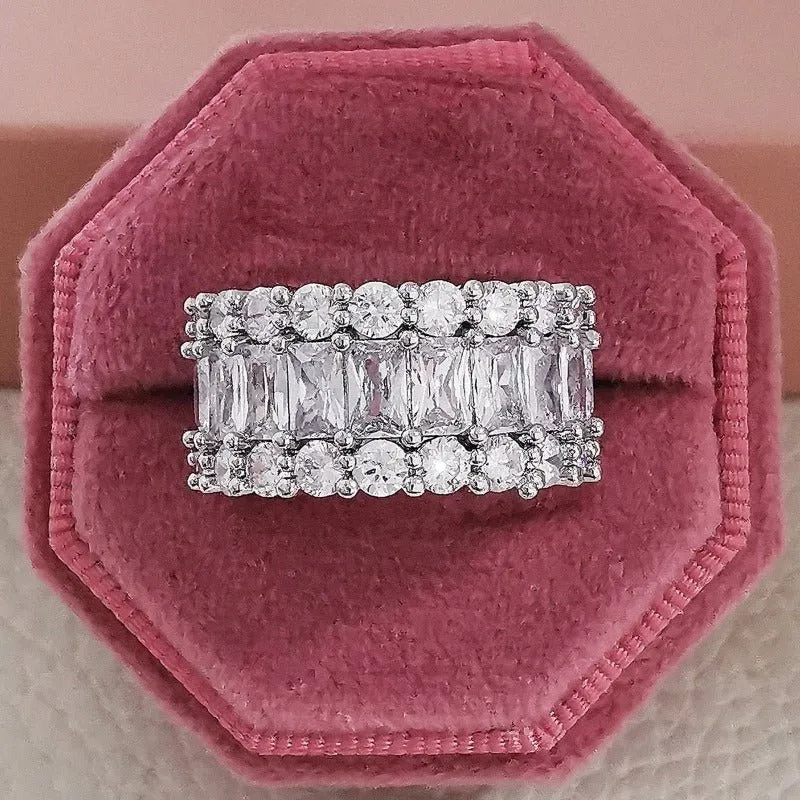 Luxury Big Wheel Wedding Ring 14K White Gold for Women Bridal Jewelry