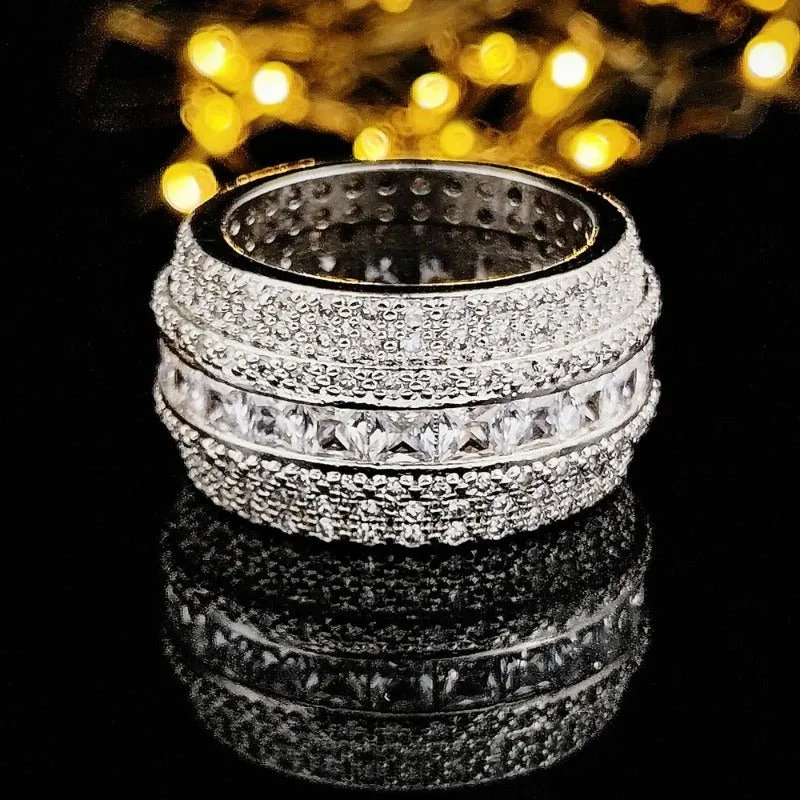 Luxury Big Wheel Wedding Ring 14K White Gold for Women Bridal Jewelry