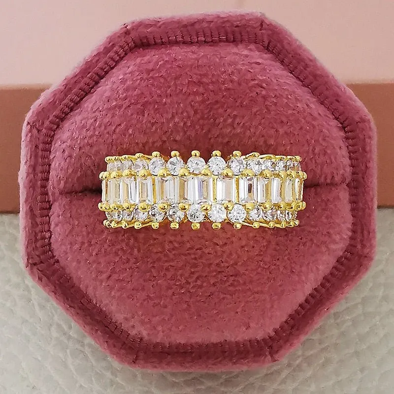 Luxury Big Wheel Wedding Ring 14K White Gold for Women Bridal Jewelry
