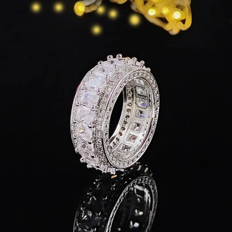 Luxury Big Wheel Wedding Ring 14K White Gold for Women Bridal Jewelry