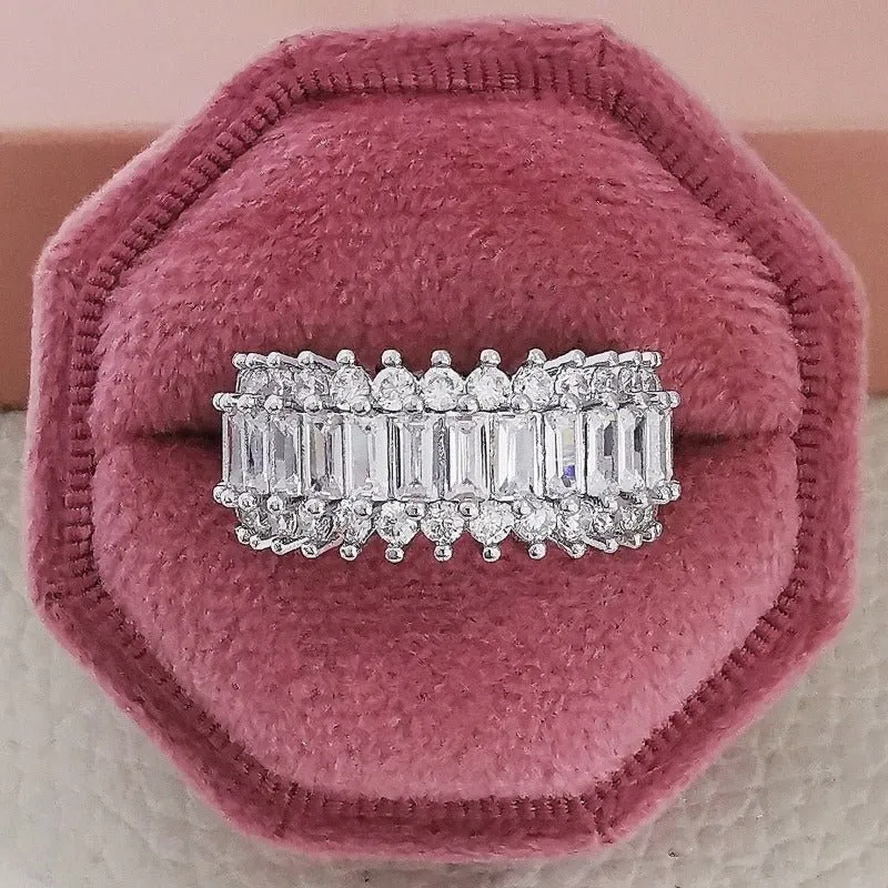 Luxury Big Wheel Wedding Ring 14K White Gold for Women Bridal Jewelry