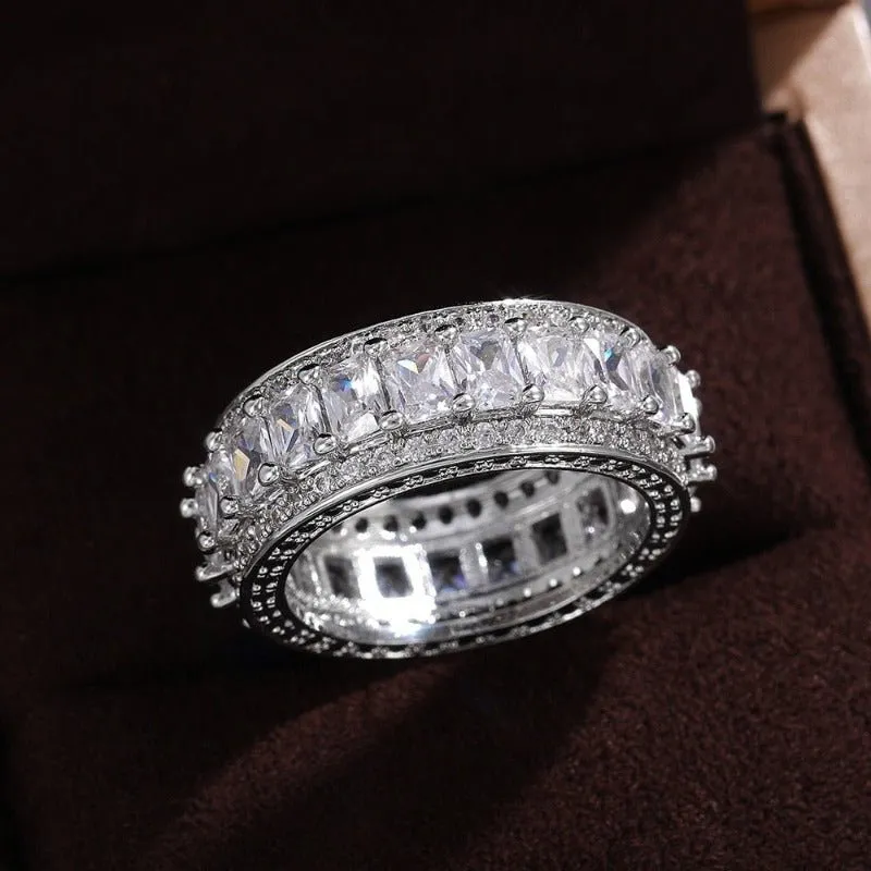 Luxury Big Wheel Wedding Ring 14K White Gold for Women Bridal Jewelry