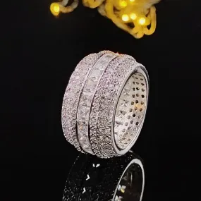 Luxury Big Wheel Wedding Ring 14K White Gold for Women Bridal Jewelry