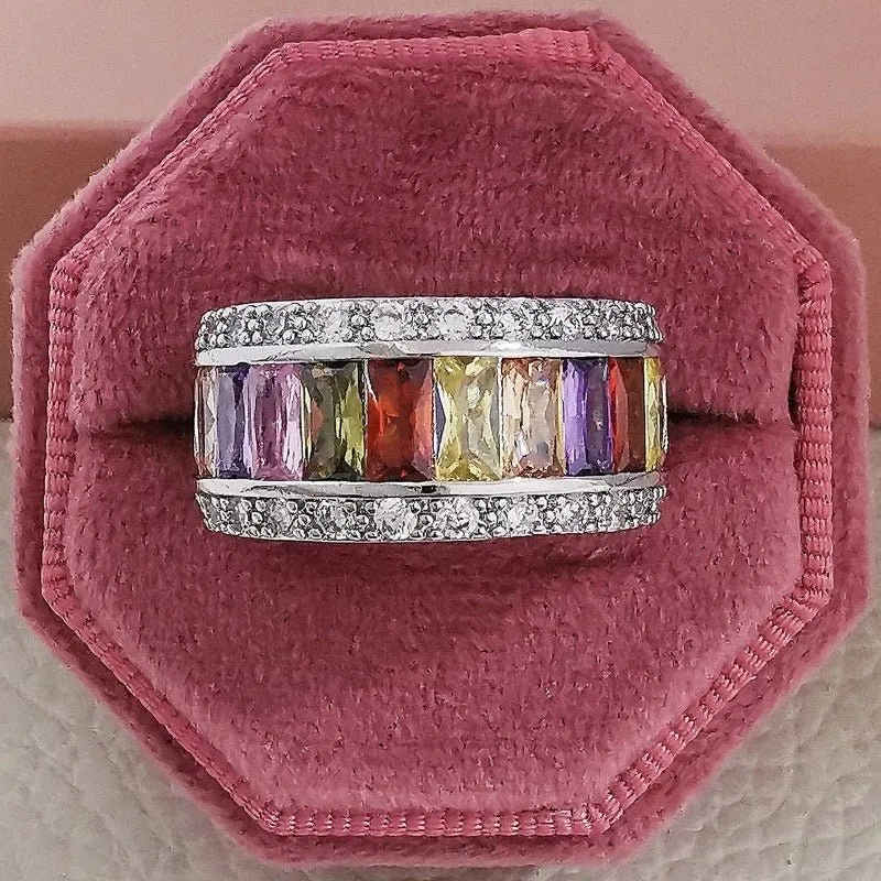 Luxury Big Wheel Wedding Ring 14K White Gold for Women Bridal Jewelry