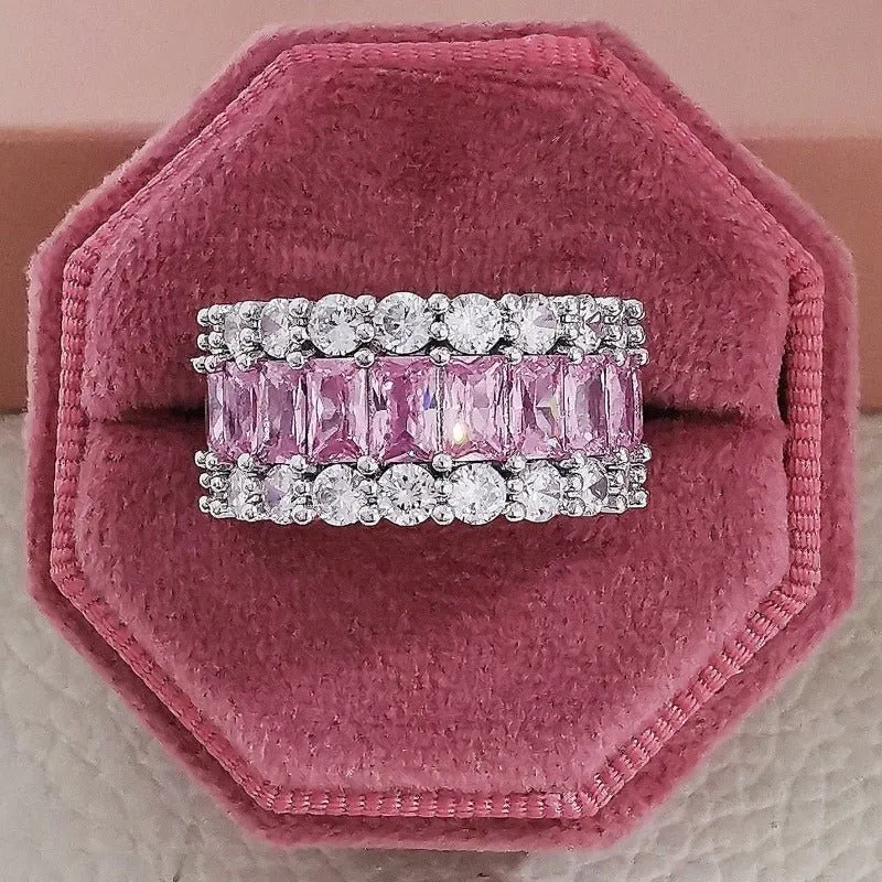 Luxury Big Wheel Wedding Ring 14K White Gold for Women Bridal Jewelry