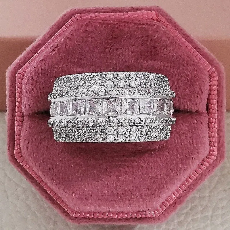 Luxury Big Wheel Wedding Ring 14K White Gold for Women Bridal Jewelry