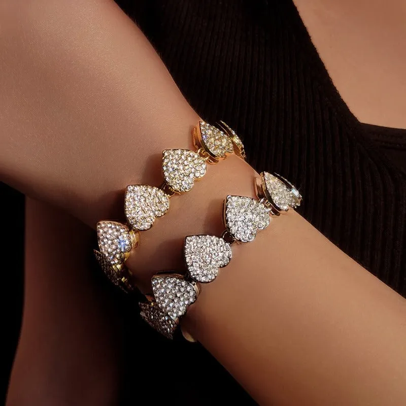 Luxury Bling Heart Chain Bracelet for Women Wedding Jewelry Gift