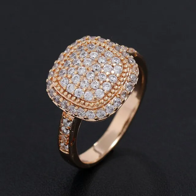 Luxury Promise Zircon Ring 585 Rose Gold Women Wedding Jewelry