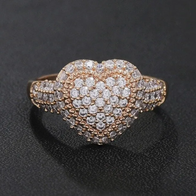 Luxury Promise Zircon Ring 585 Rose Gold Women Wedding Jewelry