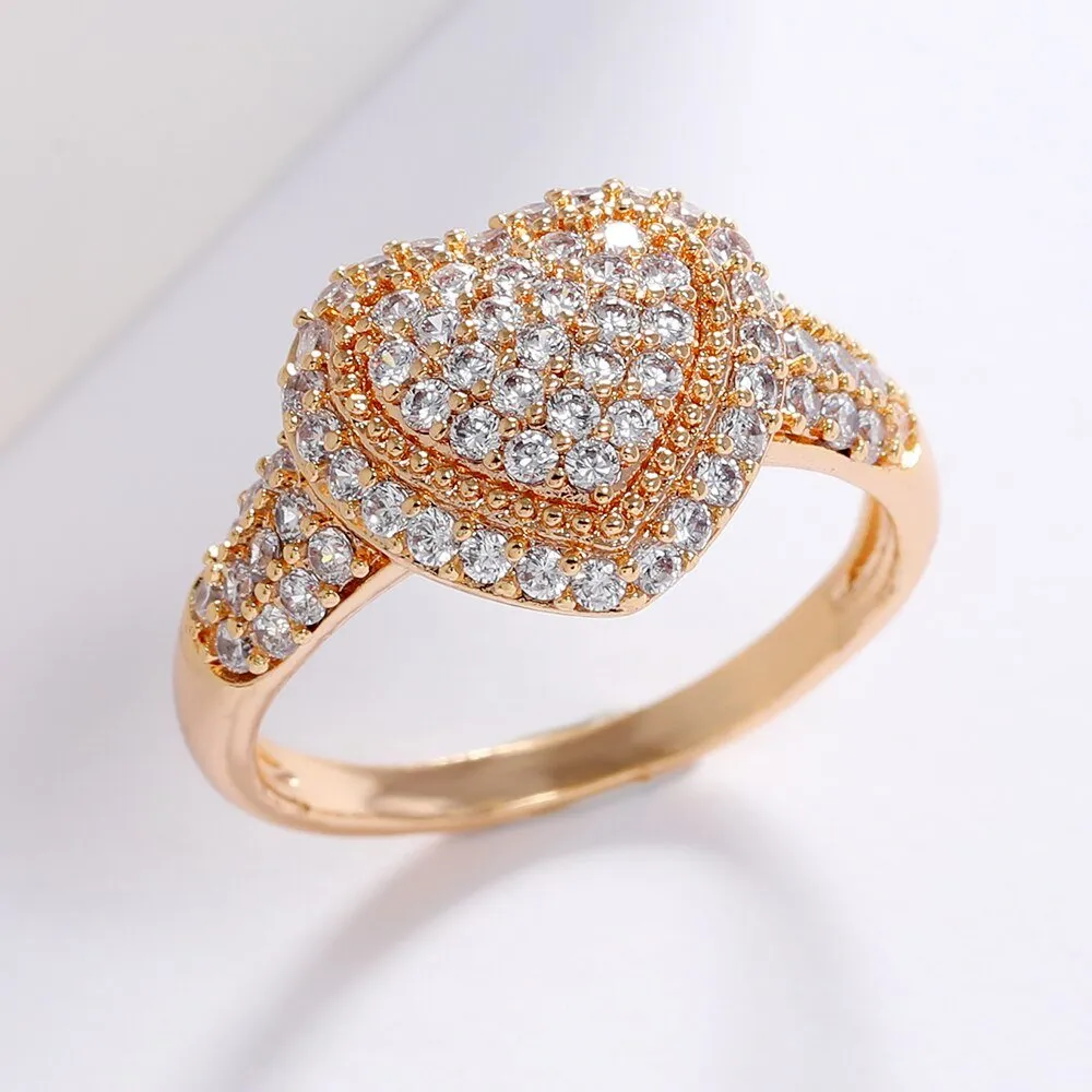 Luxury Promise Zircon Ring 585 Rose Gold Women Wedding Jewelry