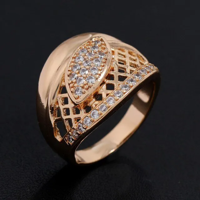 Luxury Promise Zircon Ring 585 Rose Gold Women Wedding Jewelry