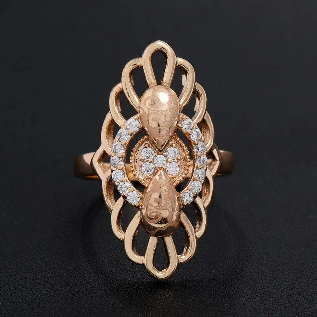 Luxury Promise Zircon Ring 585 Rose Gold Women Wedding Jewelry