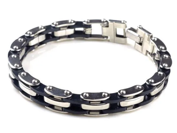 Men's Hot Silver Stainless Steel Bracelet Bangle Cuff Black Rubber Silicone Charm Jewelry For Men Gift