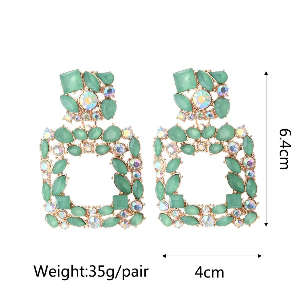 Metal Hollow Inlay Colorful Crystal Statement Earrings