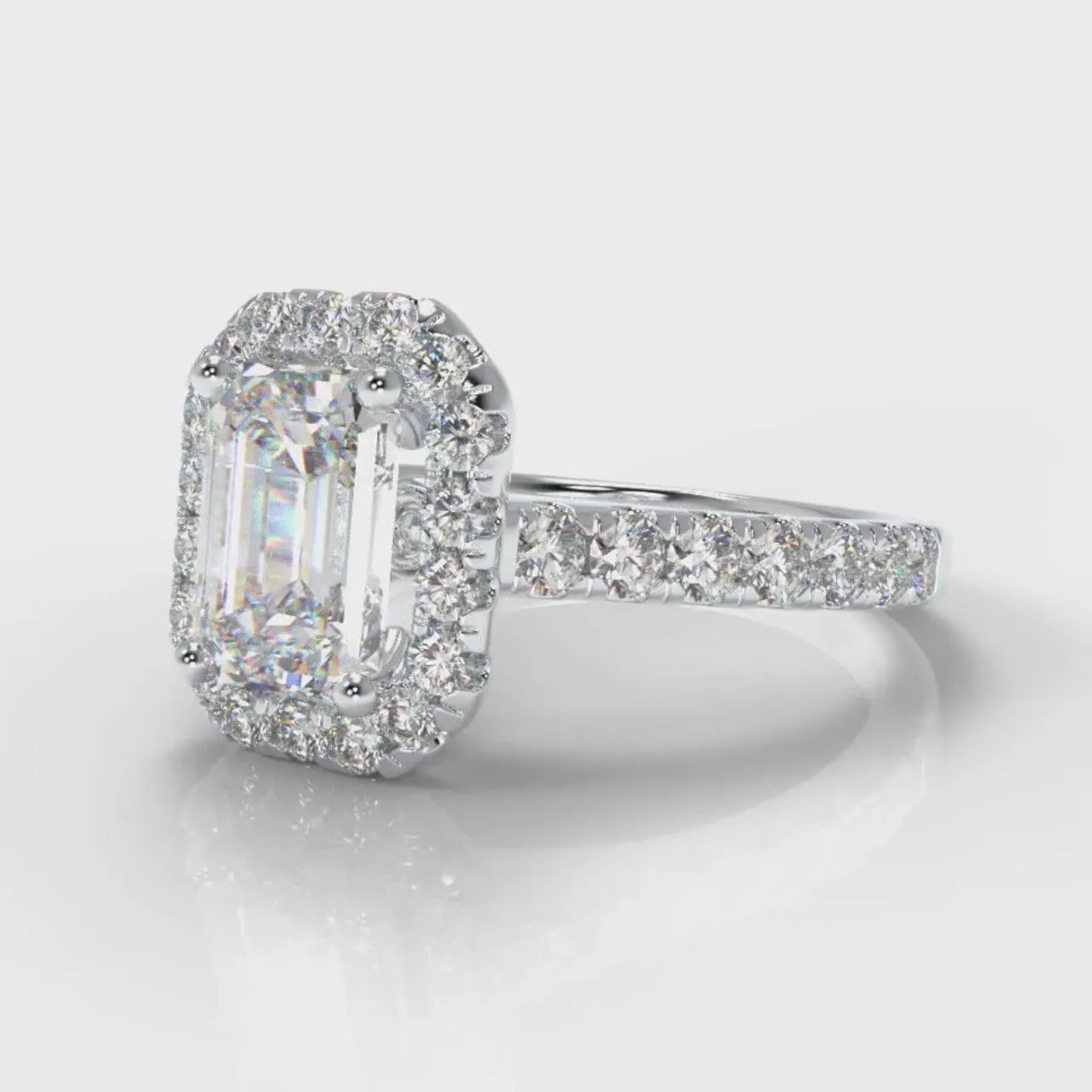 Micropavé Emerald Cut Diamond Halo Engagement Ring