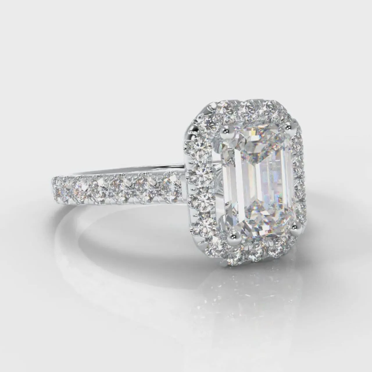 Micropavé Emerald Cut Diamond Halo Engagement Ring