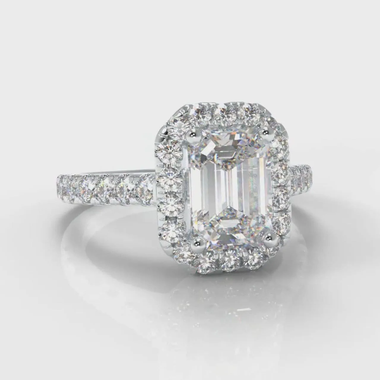 Micropavé Emerald Cut Diamond Halo Engagement Ring