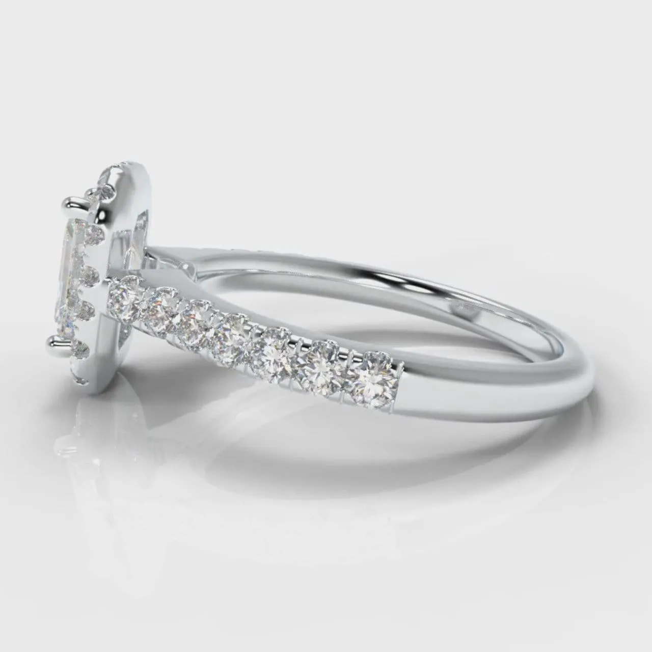 Micropavé Emerald Cut Diamond Halo Engagement Ring