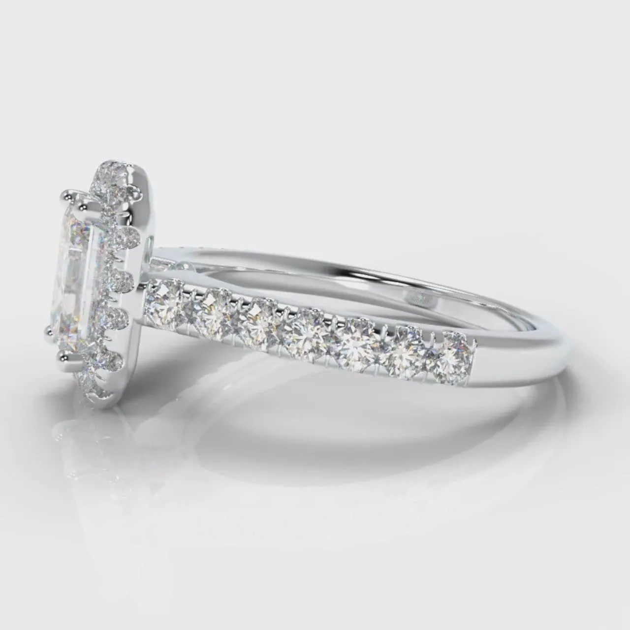 Micropavé Emerald Cut Diamond Halo Engagement Ring
