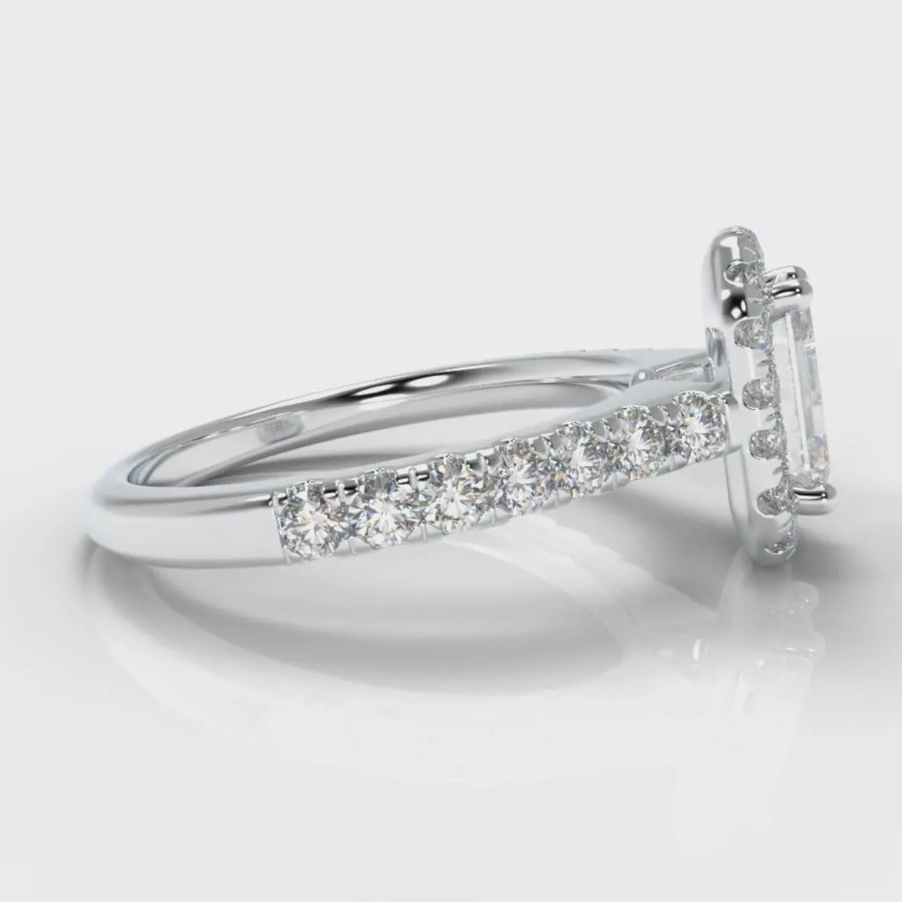 Micropavé Emerald Cut Diamond Halo Engagement Ring