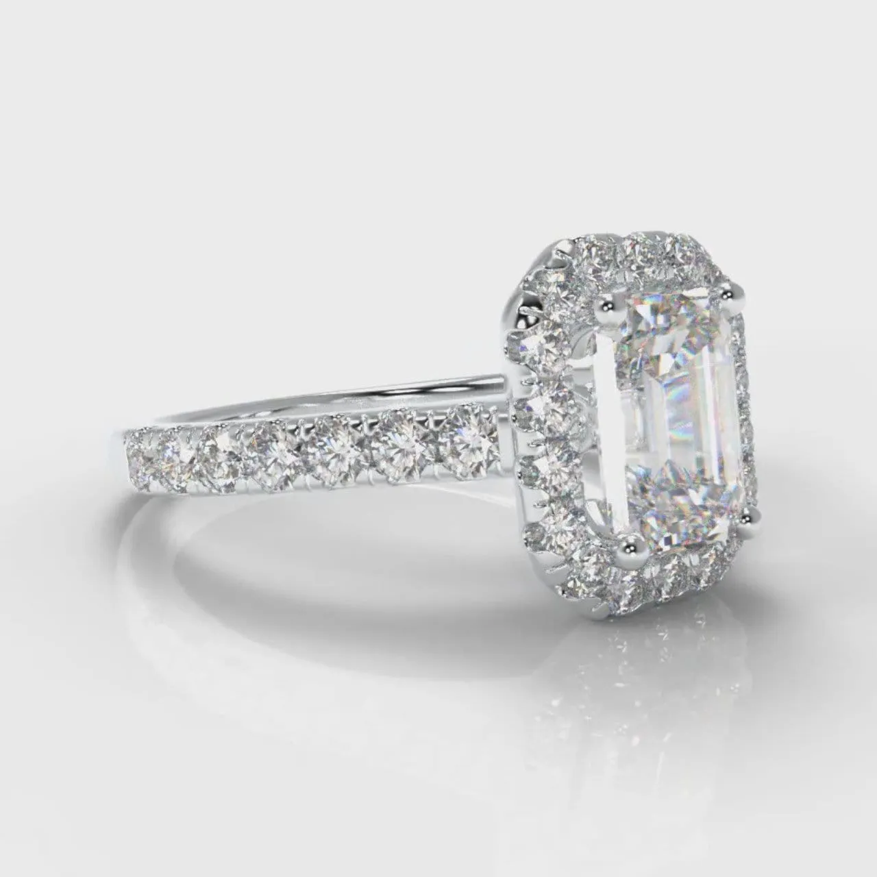 Micropavé Emerald Cut Diamond Halo Engagement Ring