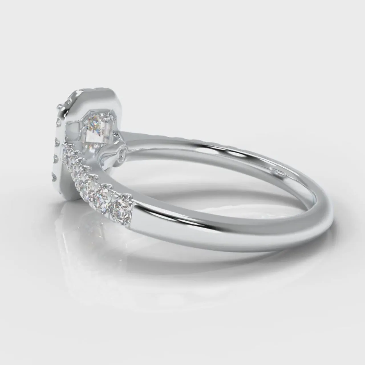 Micropavé Emerald Cut Diamond Halo Engagement Ring