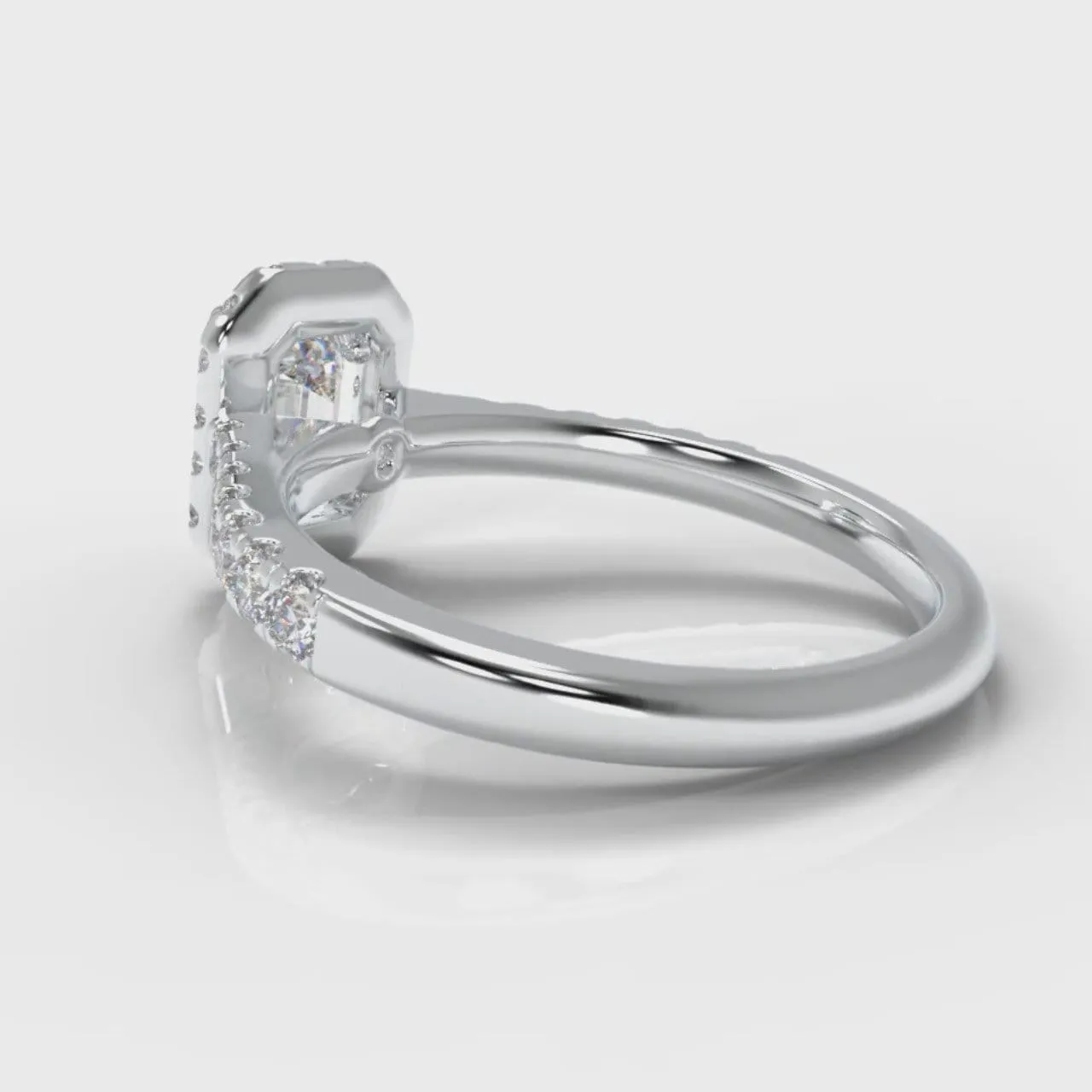Micropavé Emerald Cut Diamond Halo Engagement Ring