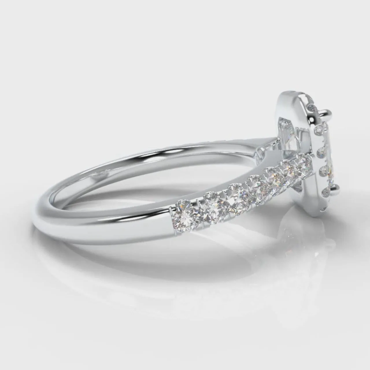Micropavé Emerald Cut Diamond Halo Engagement Ring