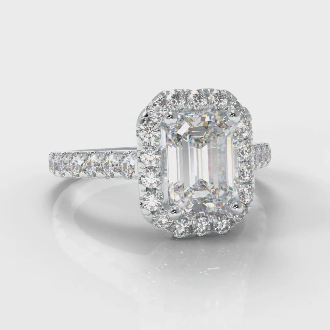 Micropavé Emerald Cut Diamond Halo Engagement Ring