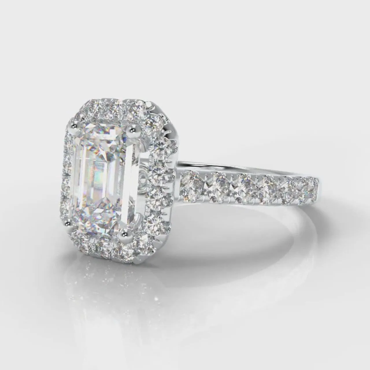 Micropavé Emerald Cut Diamond Halo Engagement Ring