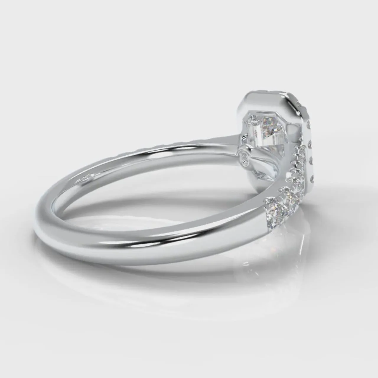 Micropavé Emerald Cut Diamond Halo Engagement Ring