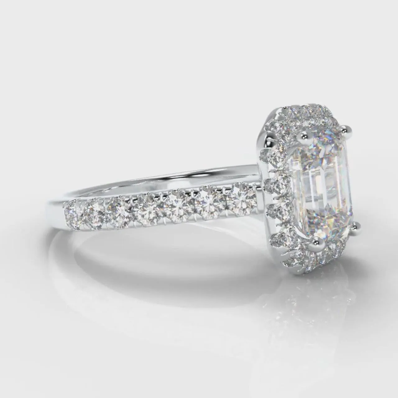 Micropavé Emerald Cut Diamond Halo Engagement Ring