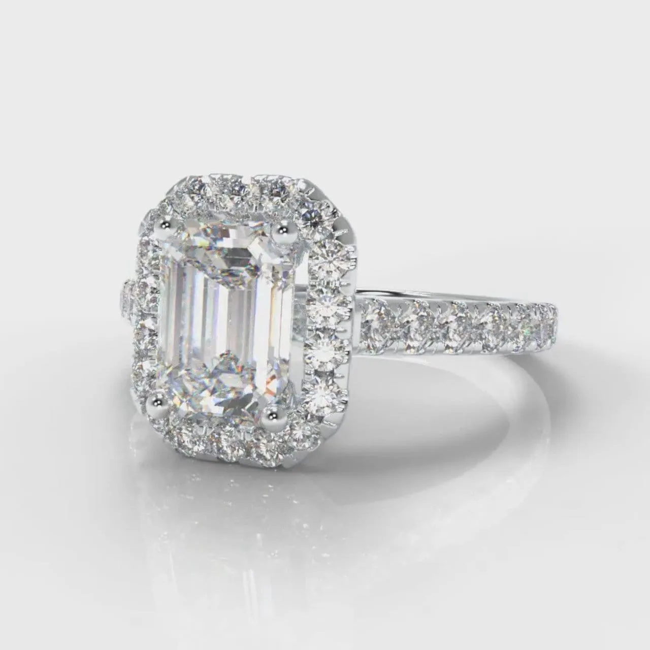 Micropavé Emerald Cut Diamond Halo Engagement Ring
