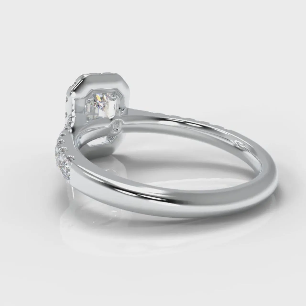 Micropavé Emerald Cut Diamond Halo Engagement Ring