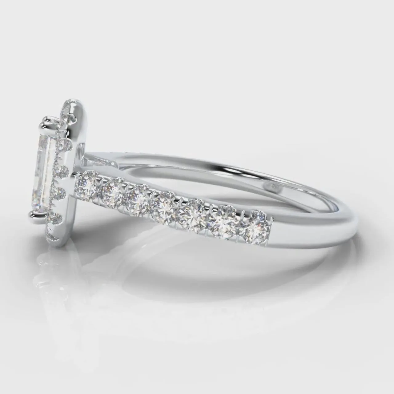 Micropavé Emerald Cut Diamond Halo Engagement Ring