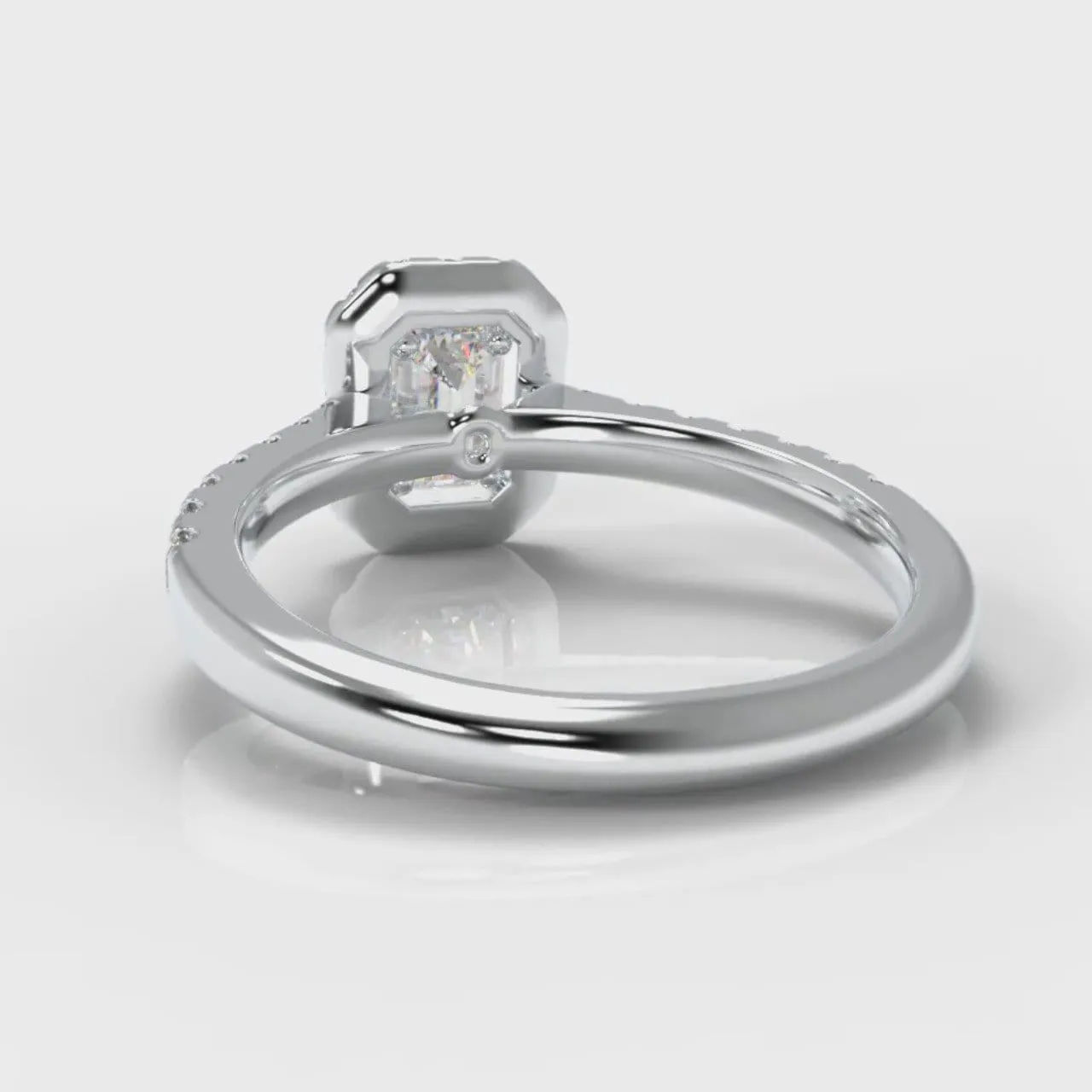 Micropavé Emerald Cut Diamond Halo Engagement Ring