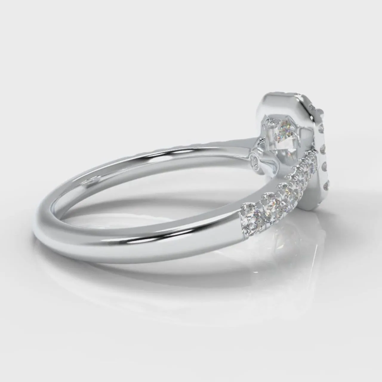 Micropavé Emerald Cut Diamond Halo Engagement Ring