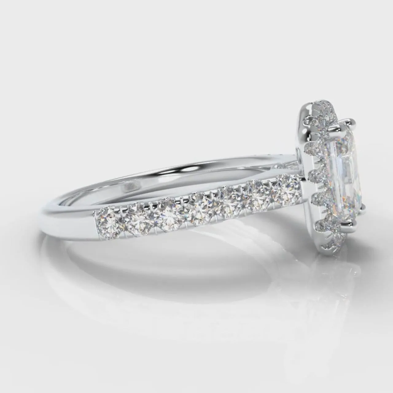 Micropavé Emerald Cut Diamond Halo Engagement Ring