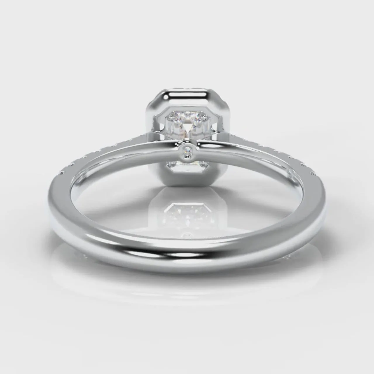 Micropavé Emerald Cut Diamond Halo Engagement Ring