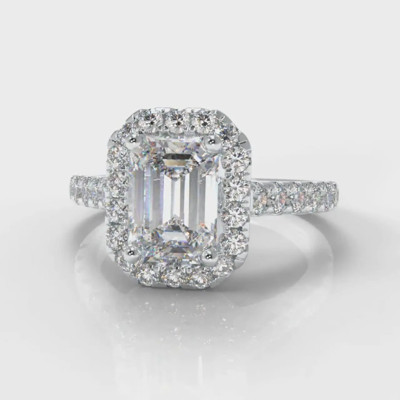 Micropavé Emerald Cut Diamond Halo Engagement Ring