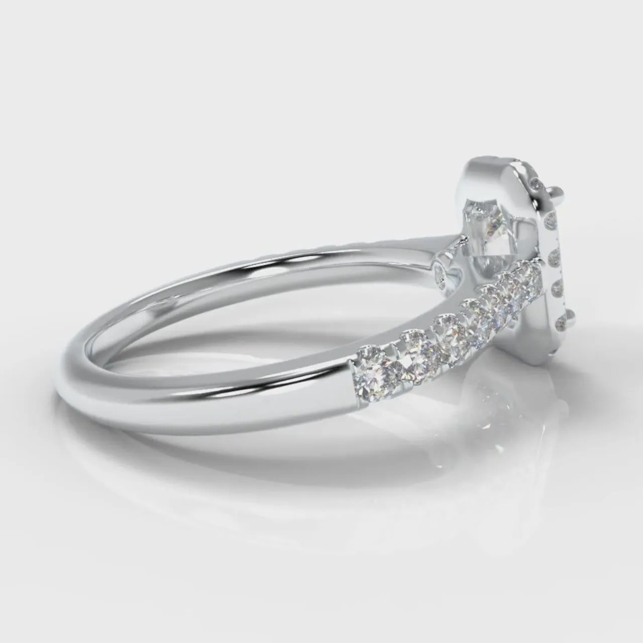 Micropavé Emerald Cut Diamond Halo Engagement Ring