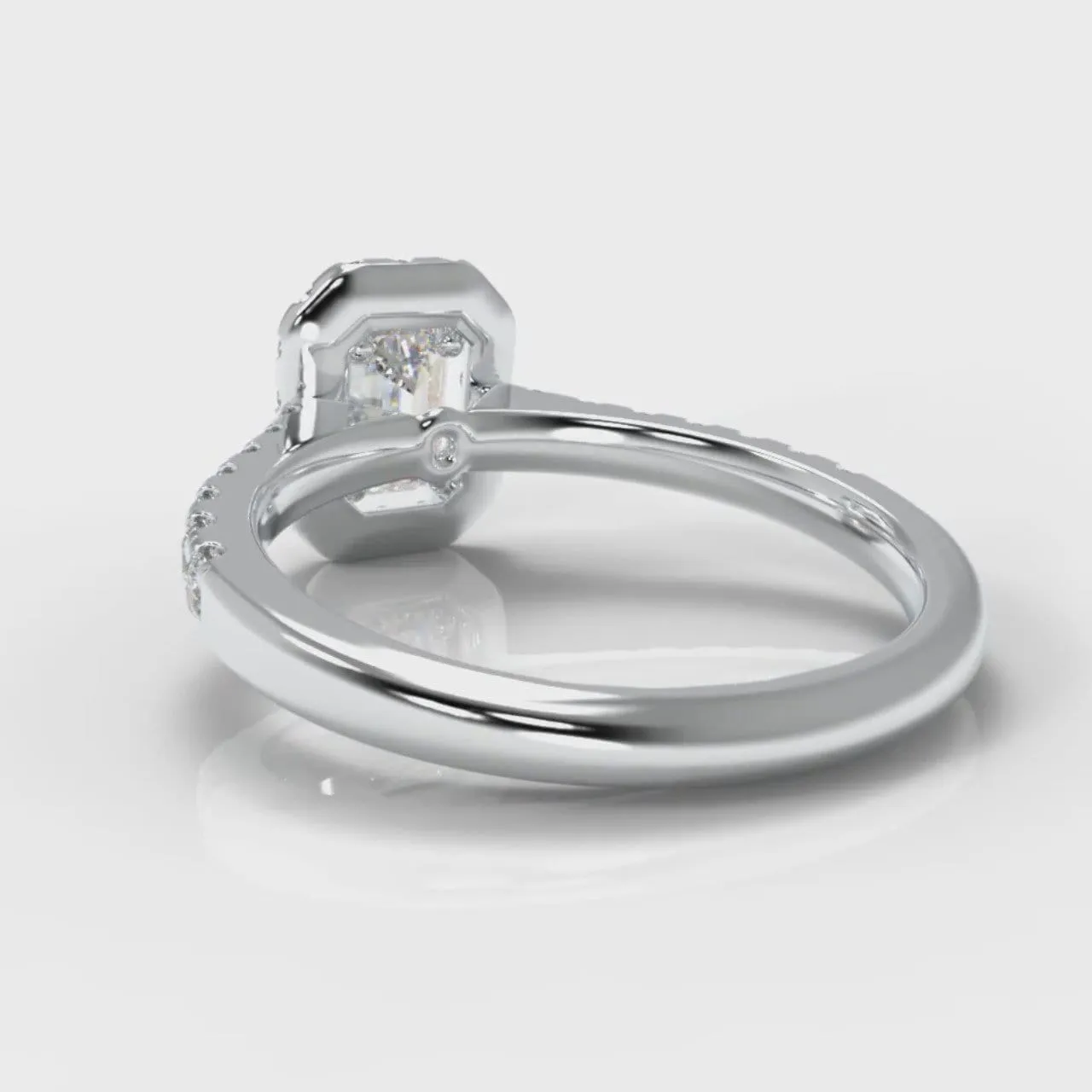 Micropavé Emerald Cut Diamond Halo Engagement Ring