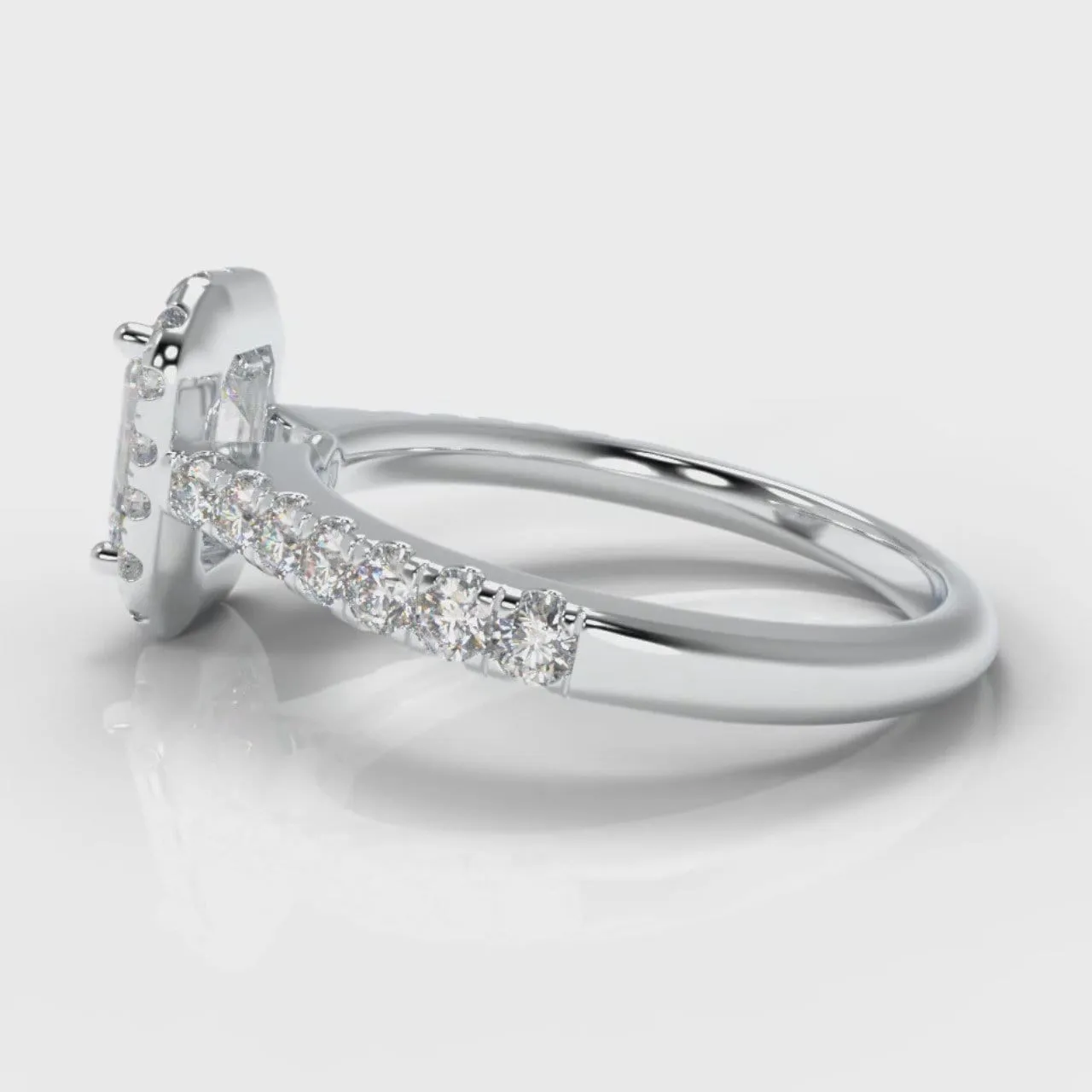 Micropavé Emerald Cut Diamond Halo Engagement Ring