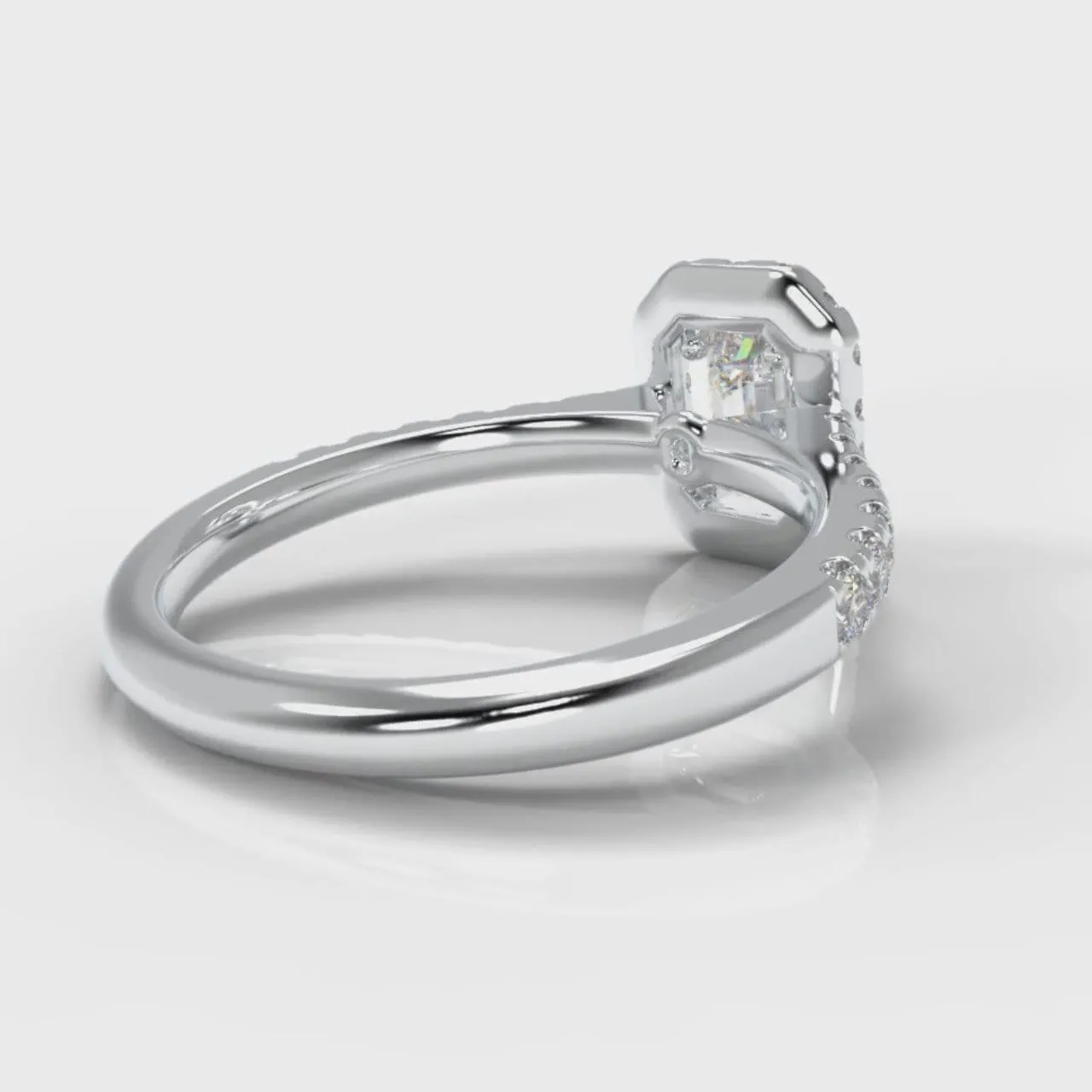 Micropavé Emerald Cut Diamond Halo Engagement Ring