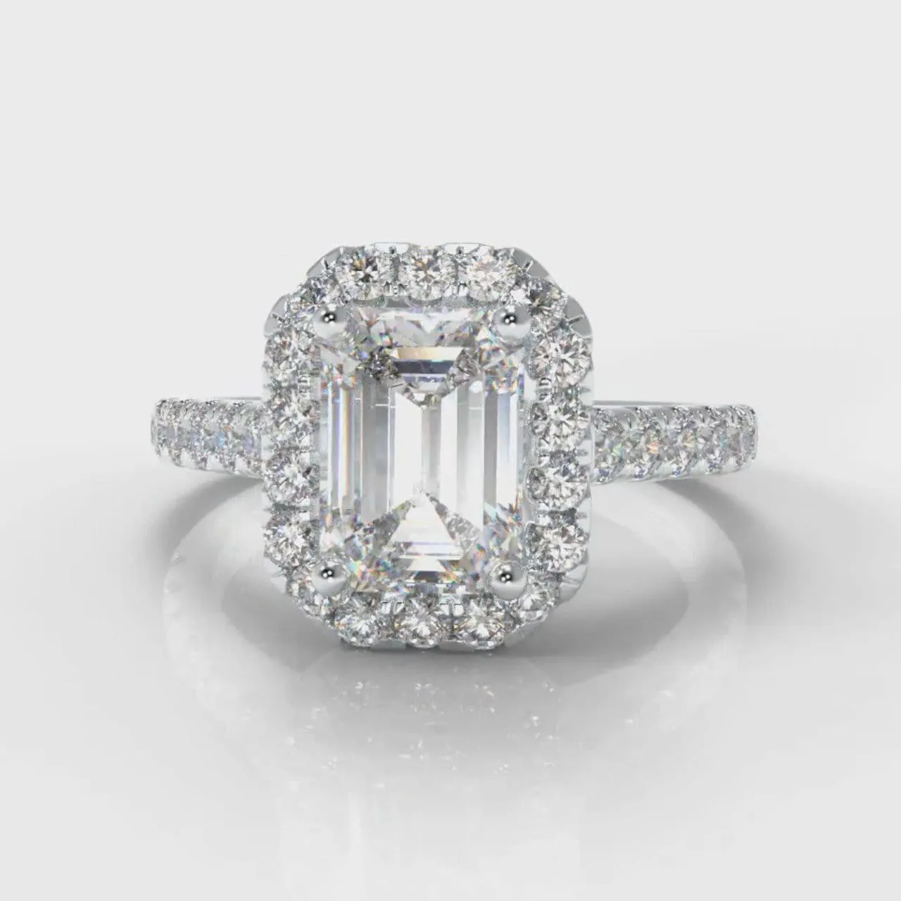 Micropavé Emerald Cut Diamond Halo Engagement Ring
