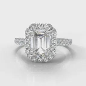 Micropavé Emerald Cut Diamond Halo Engagement Ring