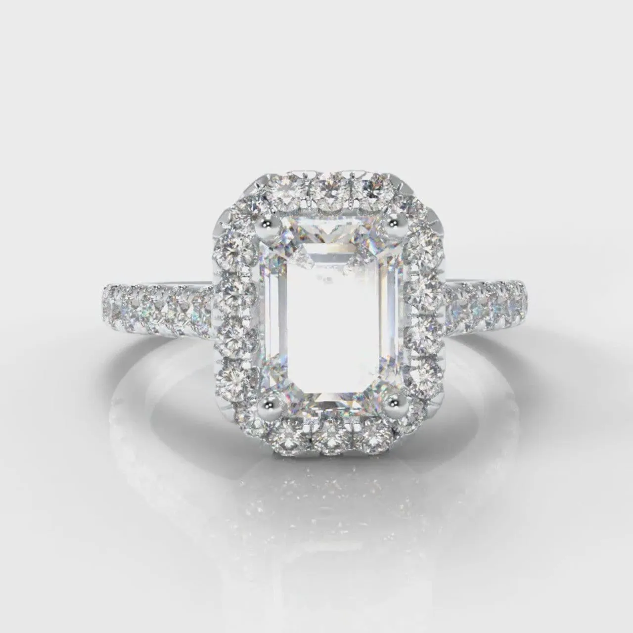 Micropavé Emerald Cut Diamond Halo Engagement Ring