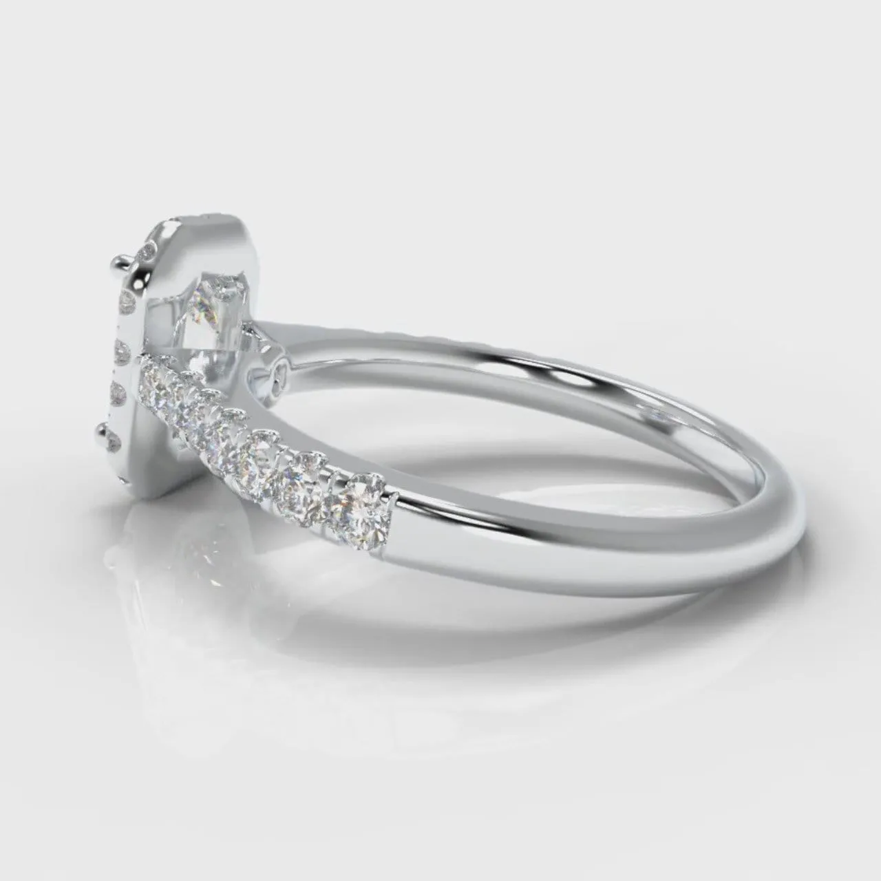 Micropavé Emerald Cut Diamond Halo Engagement Ring