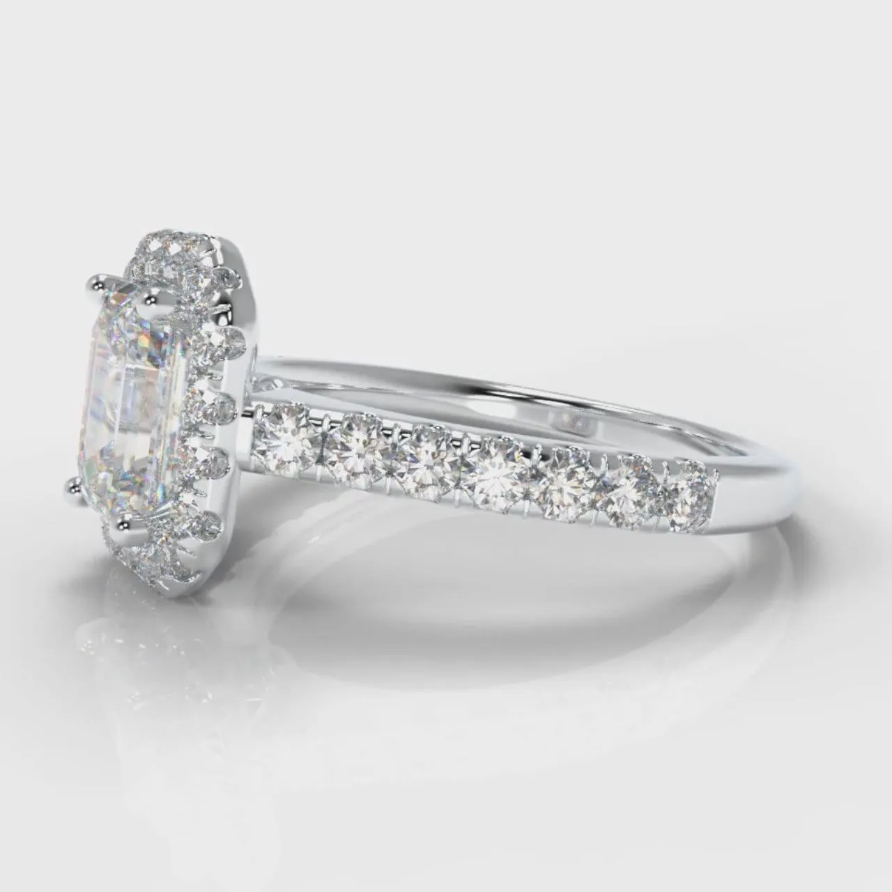 Micropavé Emerald Cut Diamond Halo Engagement Ring