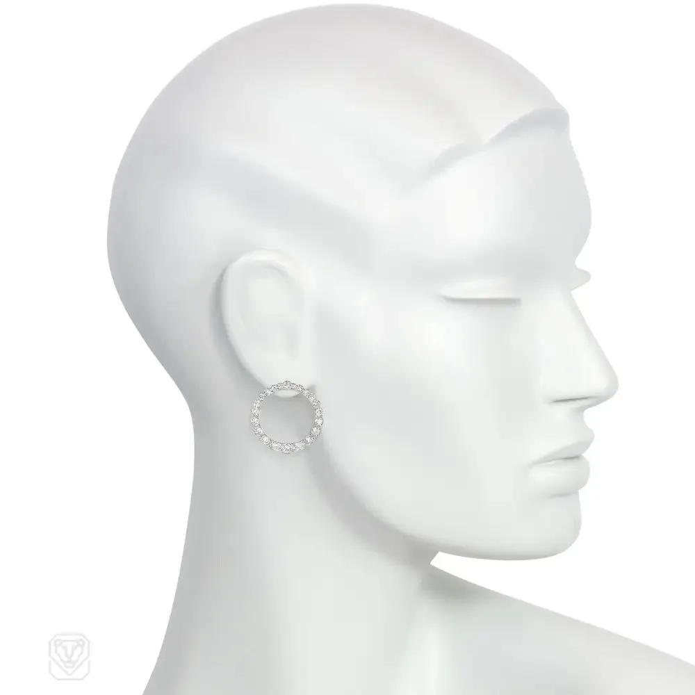 Mid-century scalloped diamond graduated hoop earrings